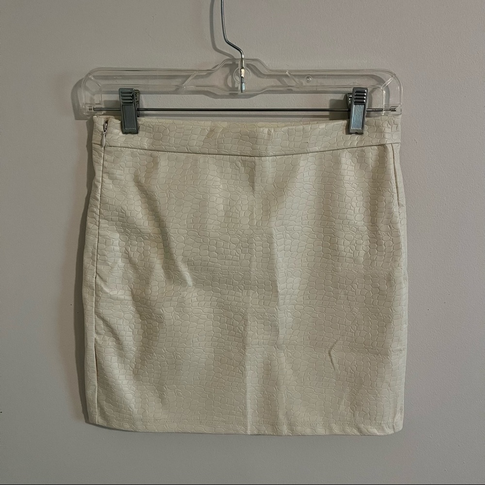 White Leather Crocodile Mini Skirt